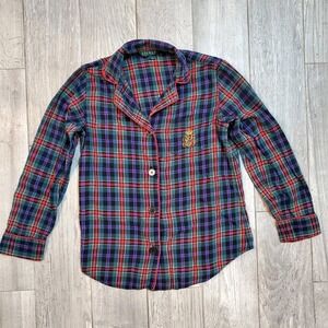 Lauren Ralph Lauren Women's Small Pajama Shirt Plaid Long Sleeve Red Green Blue‎